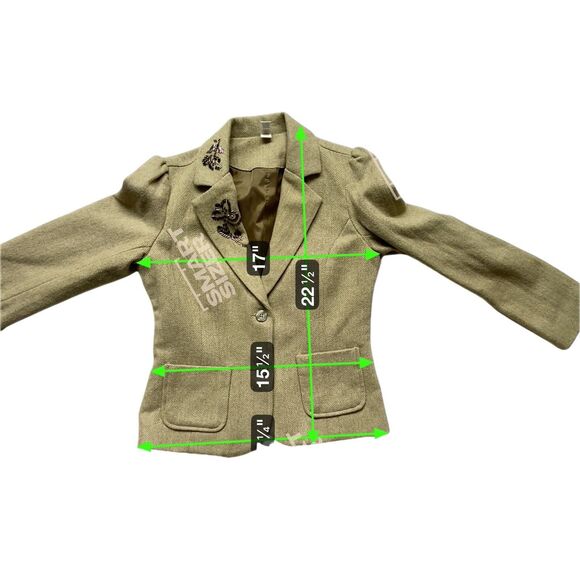 Vintage Y2K Old Navy Herringbone Wool Blazer Size S Fitted Short Academia Preppy - Picture 15 of 16